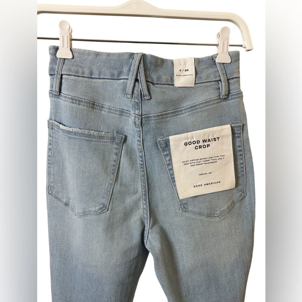 NWT Good American Good Waist Crop Distressed Denim Jeans - Picture 7 of 10
